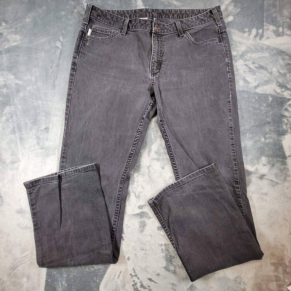 Carhartt WB040 BLK Women Curvy Fit Jeans Faded Black Size 12x34(32) Straight Leg